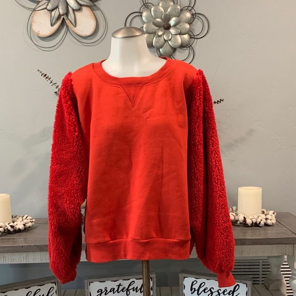 Selkie Vibrant Red Pullover with Plush Sleeves - Picture 1 of 6
